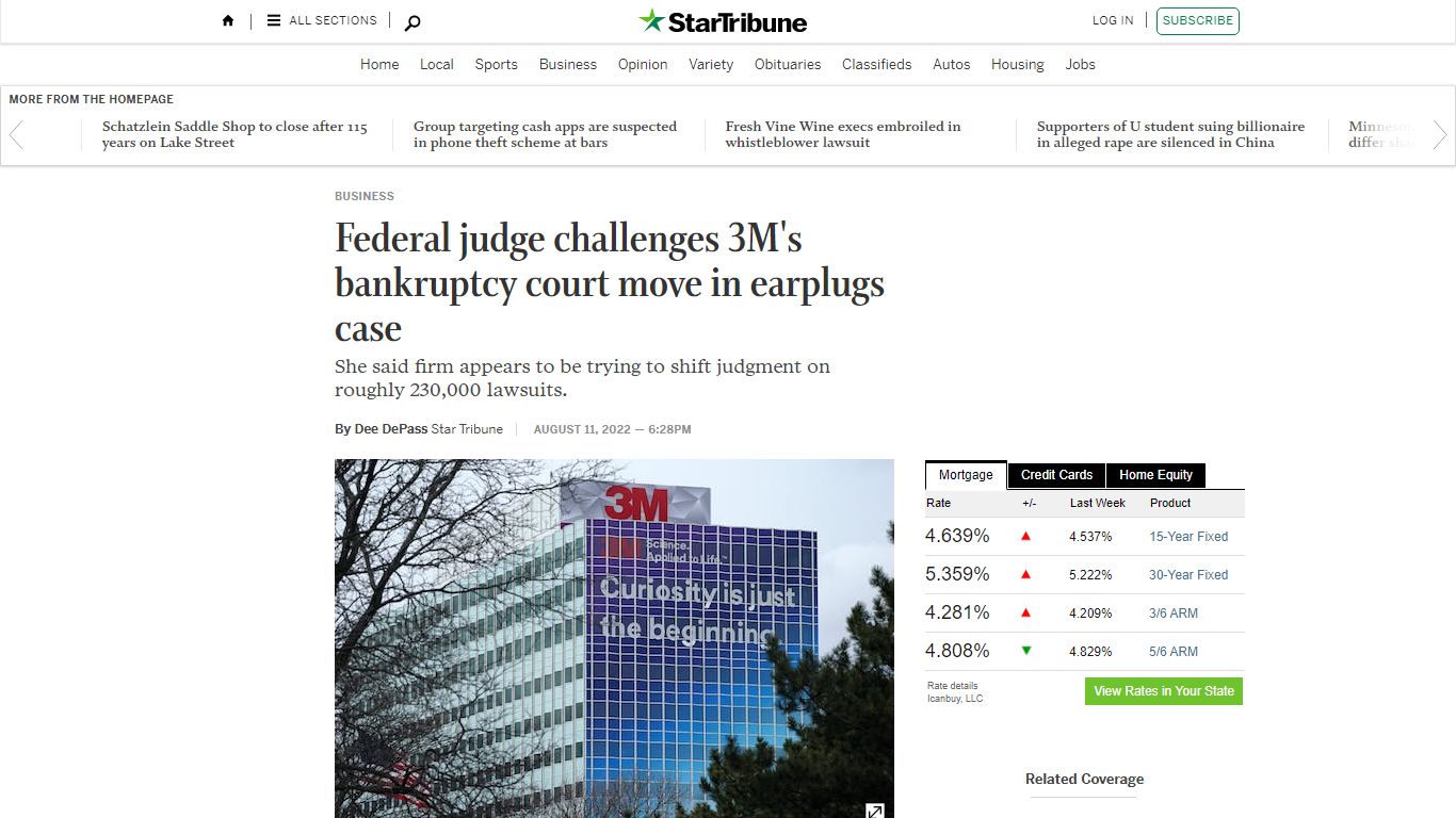 Federal judge challenges 3M's bankruptcy court move in earplugs case